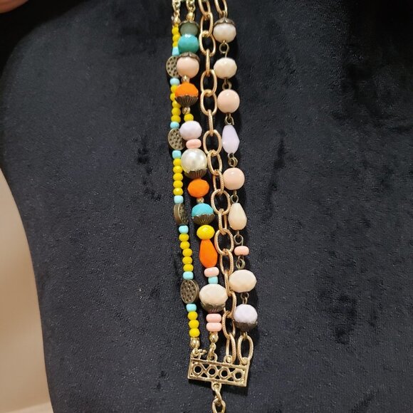 Plunder Multi Resin Layered Bead Gold Tone Boho Statement Necklace and Bracelet - Picture 10 of 11